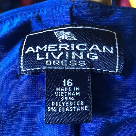 Blue faux wrap dress with brooch - Picture 3 of 5